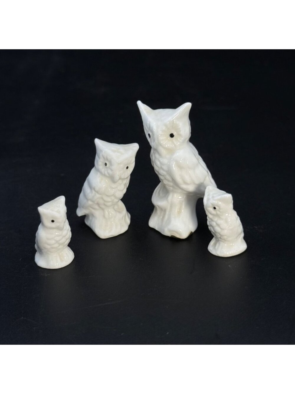 Vintage Miniature White Porcelain Owl Figurines - Set of 4 Family Collectibles